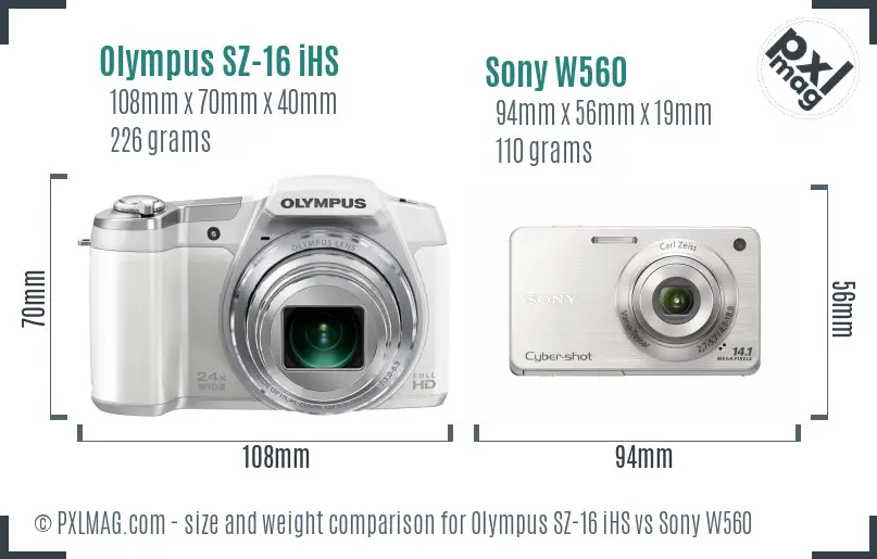 Olympus SZ-16 iHS vs Sony W560 size comparison