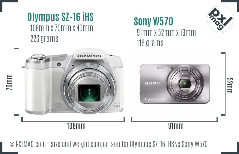 Olympus SZ-16 iHS vs Sony W570 size comparison