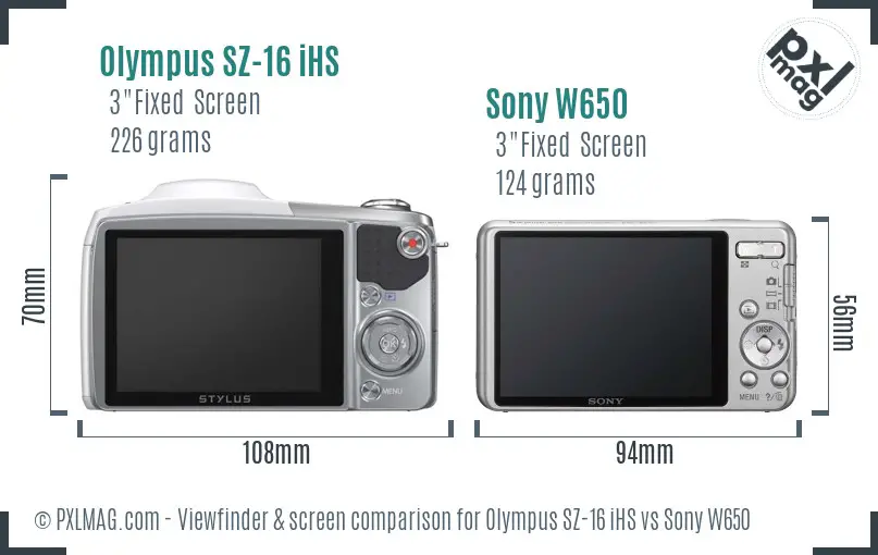 Olympus SZ-16 iHS vs Sony W650 Screen and Viewfinder comparison