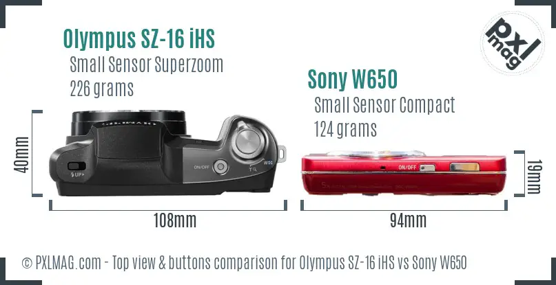 Olympus SZ-16 iHS vs Sony W650 top view buttons comparison