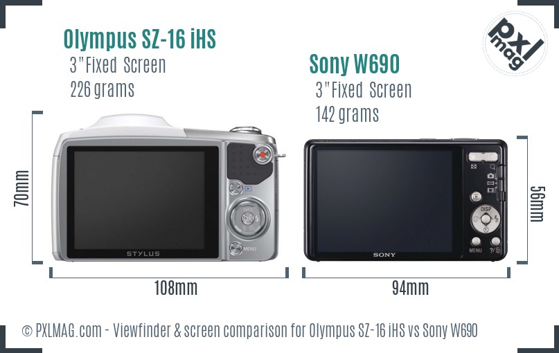 Olympus SZ-16 iHS vs Sony W690 Screen and Viewfinder comparison