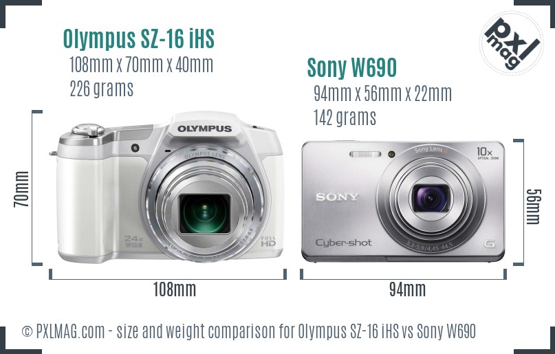 Olympus SZ-16 iHS vs Sony W690 size comparison