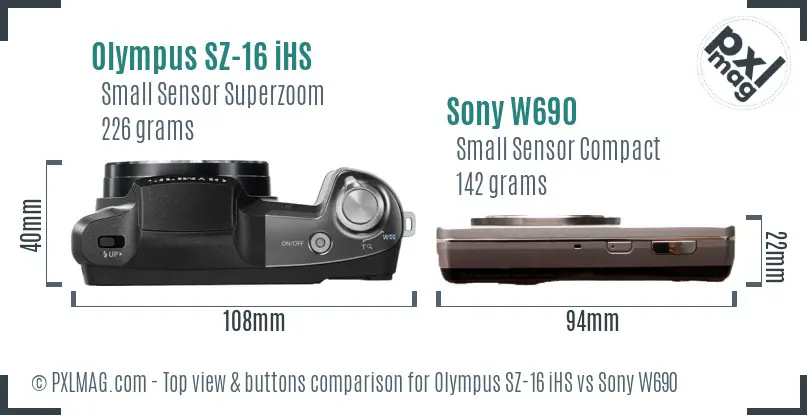 Olympus SZ-16 iHS vs Sony W690 top view buttons comparison