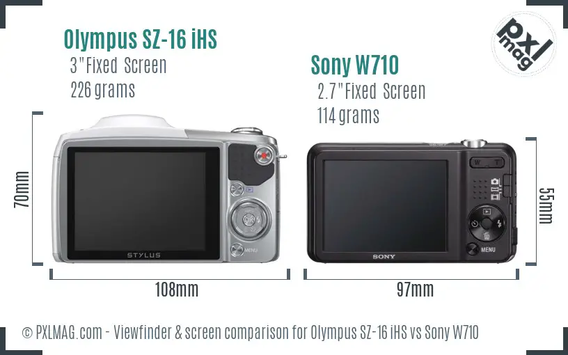 Olympus SZ-16 iHS vs Sony W710 Screen and Viewfinder comparison