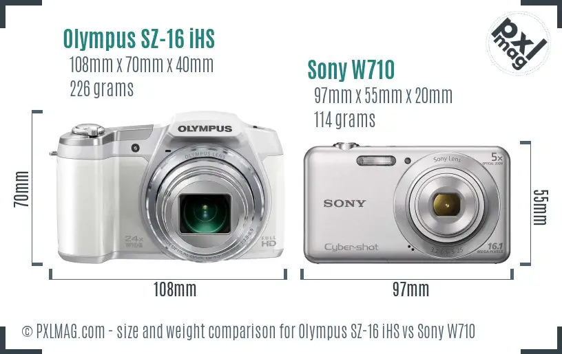 Olympus SZ-16 iHS vs Sony W710 size comparison