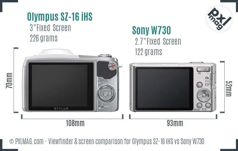 Olympus SZ-16 iHS vs Sony W730 Screen and Viewfinder comparison