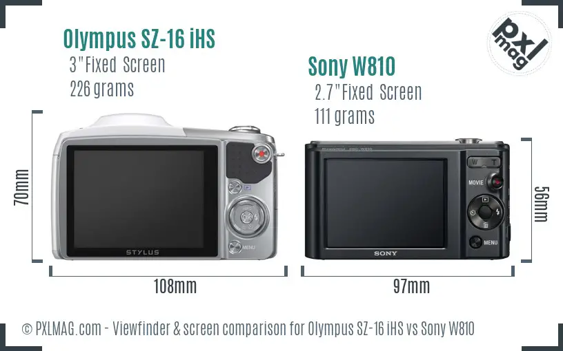 Olympus SZ-16 iHS vs Sony W810 Screen and Viewfinder comparison