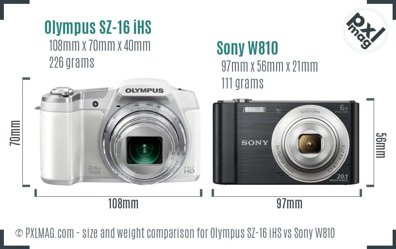 Olympus SZ-16 iHS vs Sony W810 size comparison