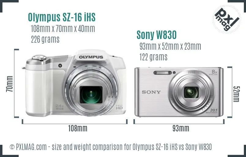 Olympus SZ-16 iHS vs Sony W830 size comparison