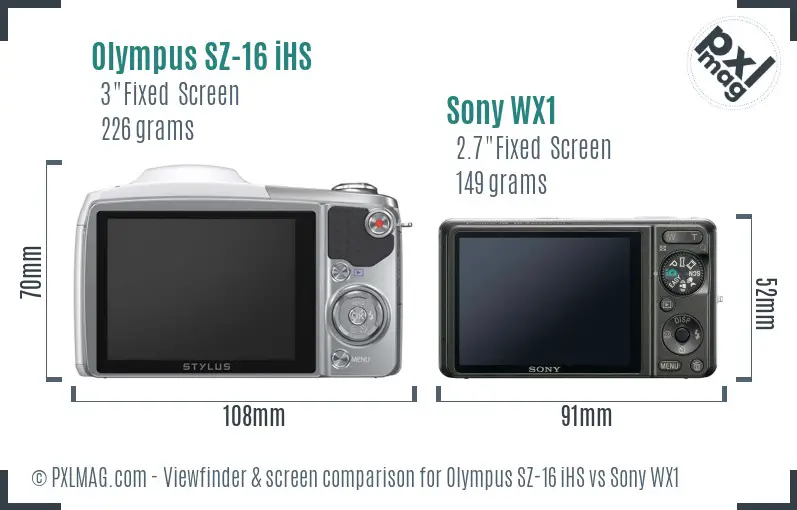 Olympus SZ-16 iHS vs Sony WX1 Screen and Viewfinder comparison