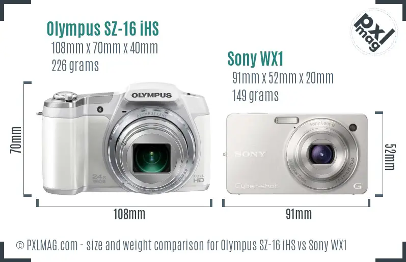 Olympus SZ-16 iHS vs Sony WX1 size comparison