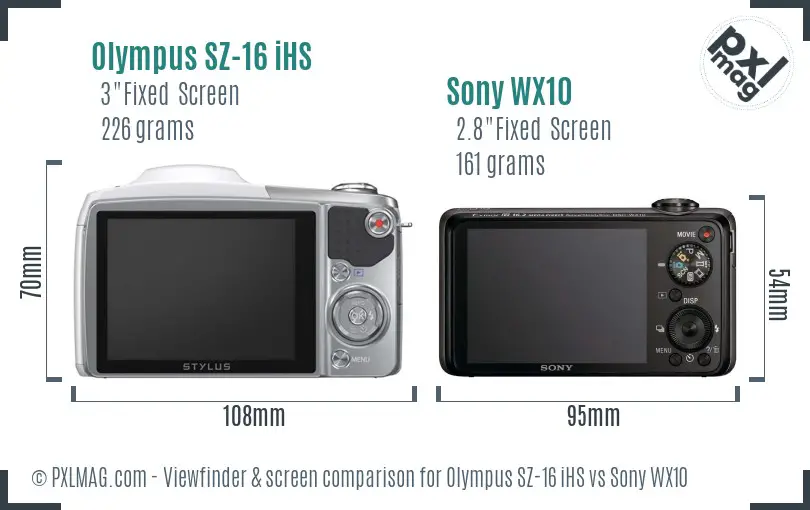 Olympus SZ-16 iHS vs Sony WX10 Screen and Viewfinder comparison
