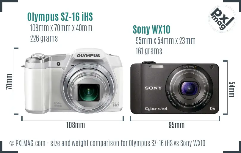 Olympus SZ-16 iHS vs Sony WX10 size comparison