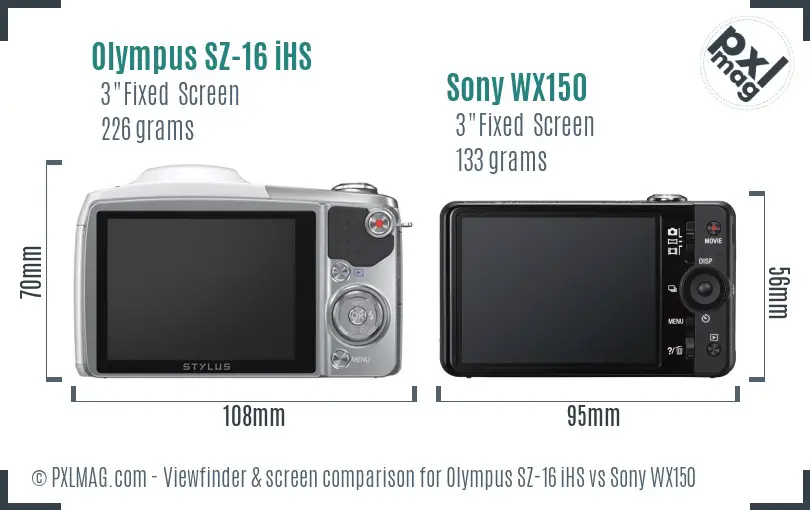 Olympus SZ-16 iHS vs Sony WX150 Screen and Viewfinder comparison