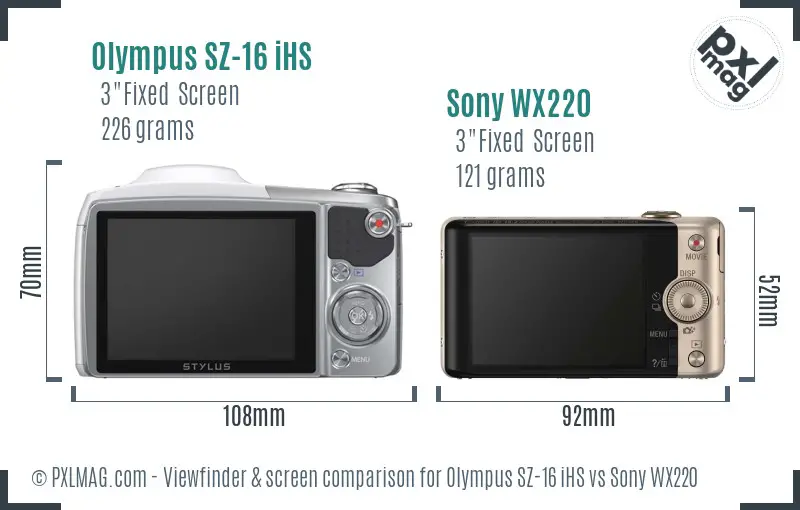 Olympus SZ-16 iHS vs Sony WX220 Screen and Viewfinder comparison
