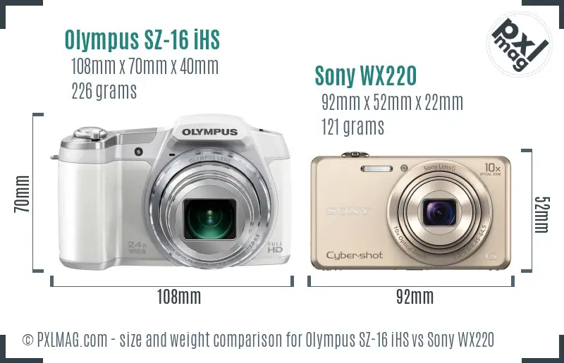 Olympus SZ-16 iHS vs Sony WX220 size comparison