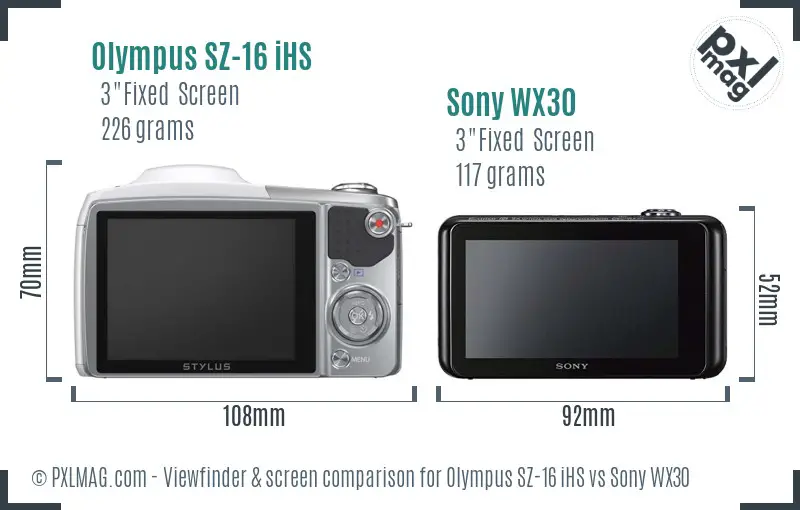 Olympus SZ-16 iHS vs Sony WX30 Screen and Viewfinder comparison
