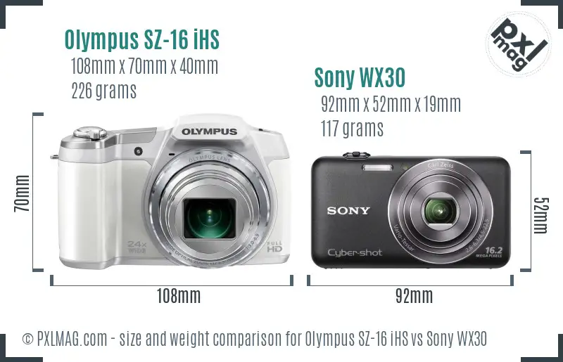 Olympus SZ-16 iHS vs Sony WX30 size comparison