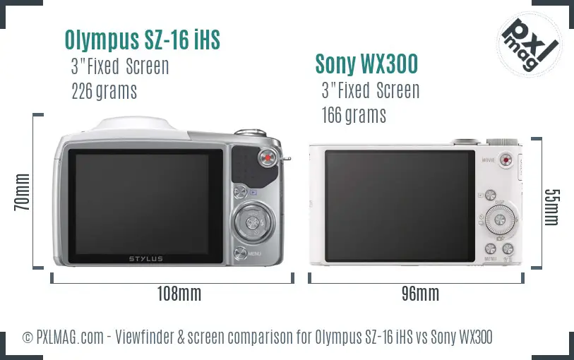 Olympus SZ-16 iHS vs Sony WX300 Screen and Viewfinder comparison