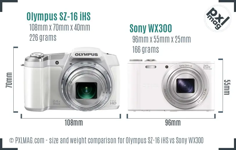 Olympus SZ-16 iHS vs Sony WX300 size comparison