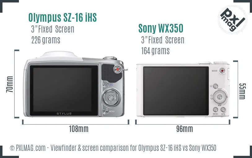 Olympus SZ-16 iHS vs Sony WX350 Screen and Viewfinder comparison
