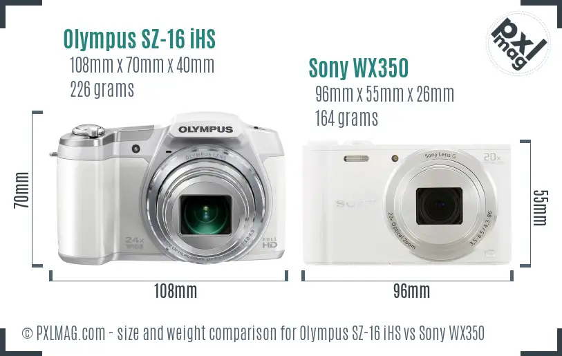 Olympus SZ-16 iHS vs Sony WX350 size comparison