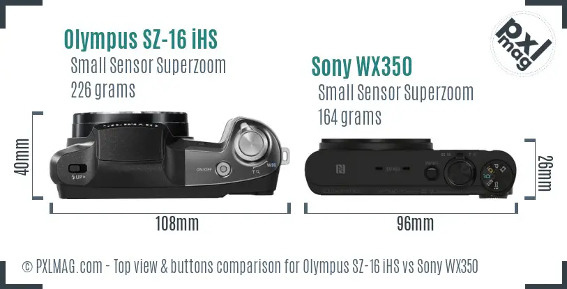 Olympus SZ-16 iHS vs Sony WX350 top view buttons comparison