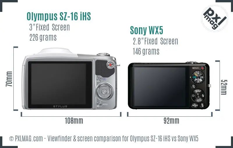 Olympus SZ-16 iHS vs Sony WX5 Screen and Viewfinder comparison