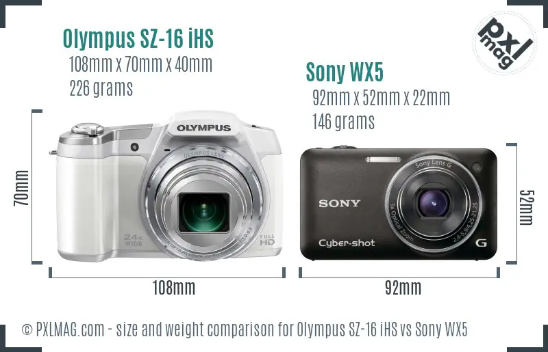 Olympus SZ-16 iHS vs Sony WX5 size comparison