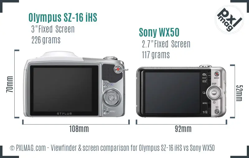 Olympus SZ-16 iHS vs Sony WX50 Screen and Viewfinder comparison