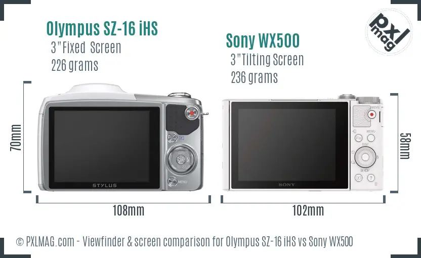 Olympus SZ-16 iHS vs Sony WX500 Screen and Viewfinder comparison