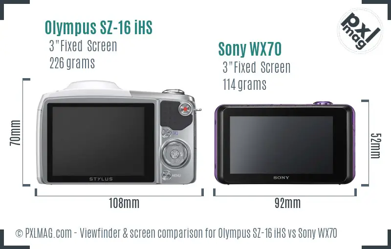 Olympus SZ-16 iHS vs Sony WX70 Screen and Viewfinder comparison