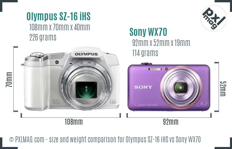 Olympus SZ-16 iHS vs Sony WX70 size comparison