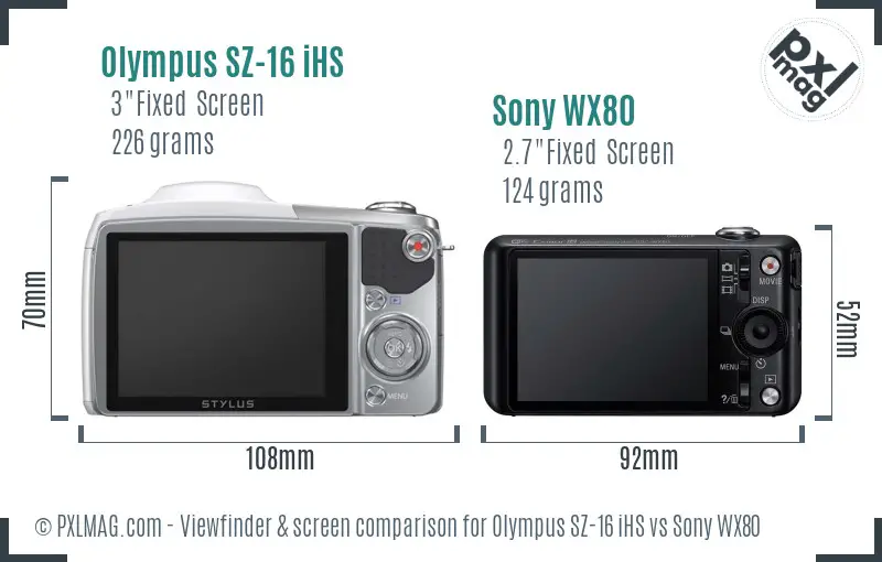Olympus SZ-16 iHS vs Sony WX80 Screen and Viewfinder comparison