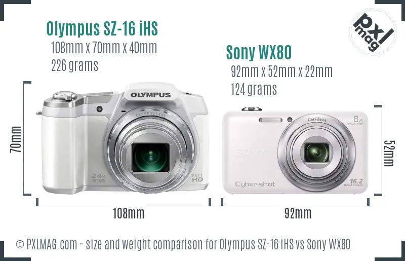 Olympus SZ-16 iHS vs Sony WX80 size comparison