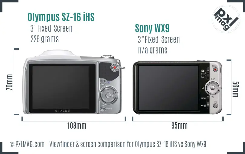 Olympus SZ-16 iHS vs Sony WX9 Screen and Viewfinder comparison