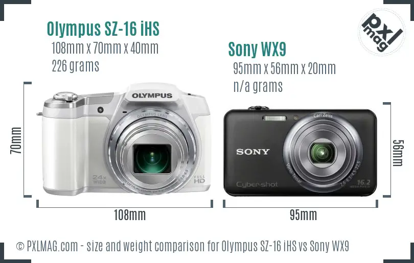 Olympus SZ-16 iHS vs Sony WX9 size comparison