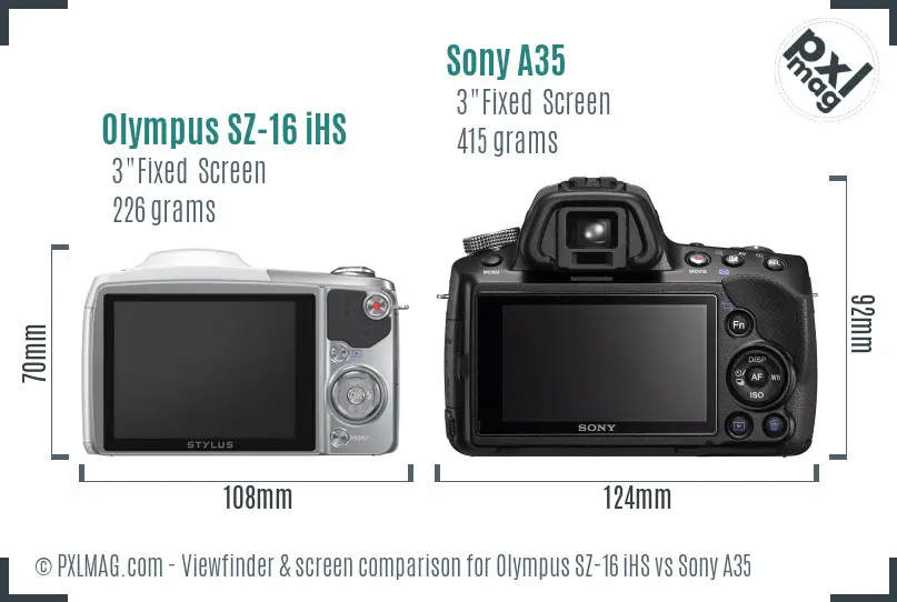Olympus SZ-16 iHS vs Sony A35 Screen and Viewfinder comparison