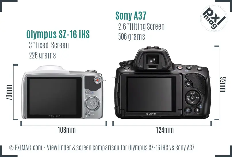 Olympus SZ-16 iHS vs Sony A37 Screen and Viewfinder comparison