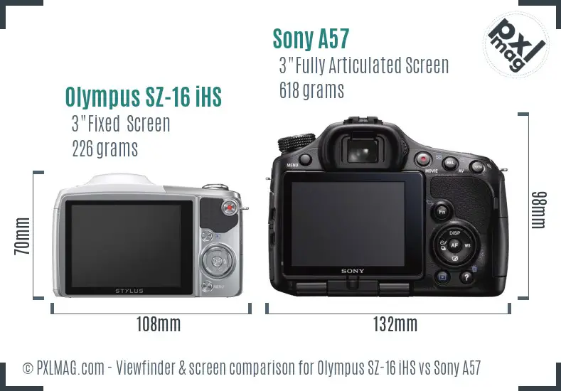 Olympus SZ-16 iHS vs Sony A57 Screen and Viewfinder comparison