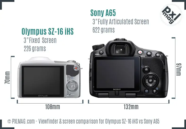 Olympus SZ-16 iHS vs Sony A65 Screen and Viewfinder comparison
