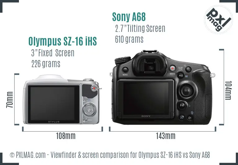 Olympus SZ-16 iHS vs Sony A68 Screen and Viewfinder comparison