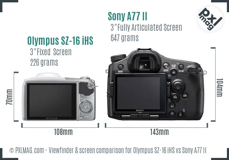 Olympus SZ-16 iHS vs Sony A77 II Screen and Viewfinder comparison