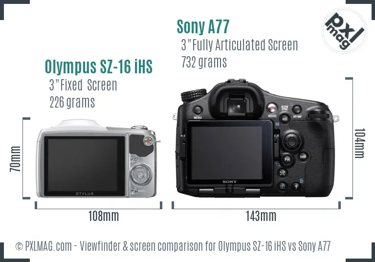 Olympus SZ-16 iHS vs Sony A77 Screen and Viewfinder comparison