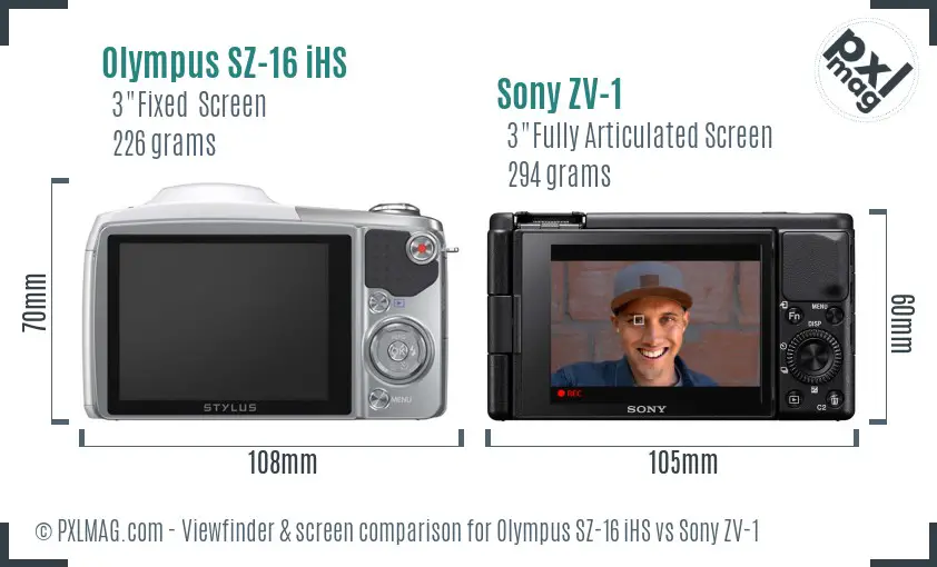 Olympus SZ-16 iHS vs Sony ZV-1 Screen and Viewfinder comparison