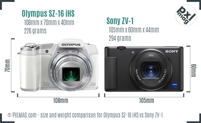 Olympus SZ-16 iHS vs Sony ZV-1 size comparison
