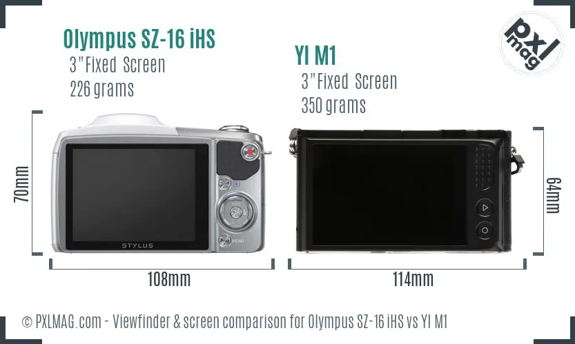 Olympus SZ-16 iHS vs YI M1 Screen and Viewfinder comparison