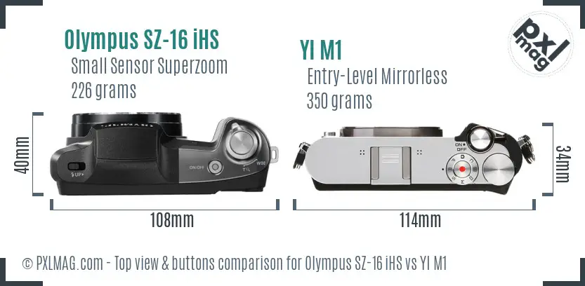 Olympus SZ-16 iHS vs YI M1 top view buttons comparison