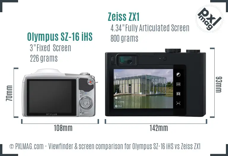 Olympus SZ-16 iHS vs Zeiss ZX1 Screen and Viewfinder comparison