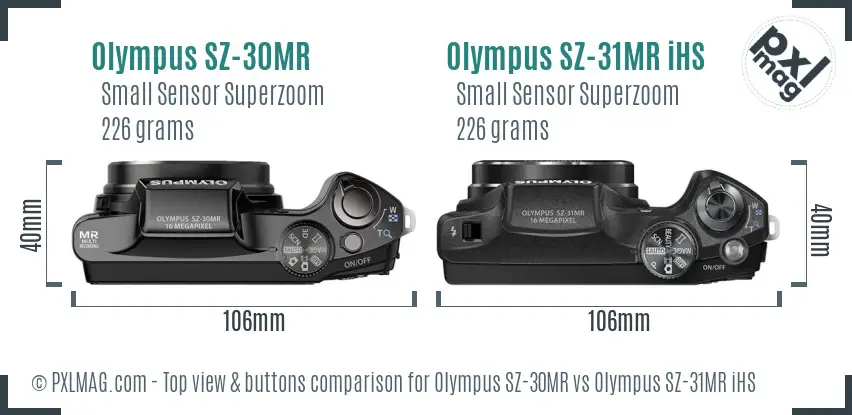 Olympus SZ-30MR vs Olympus SZ-31MR iHS top view buttons comparison